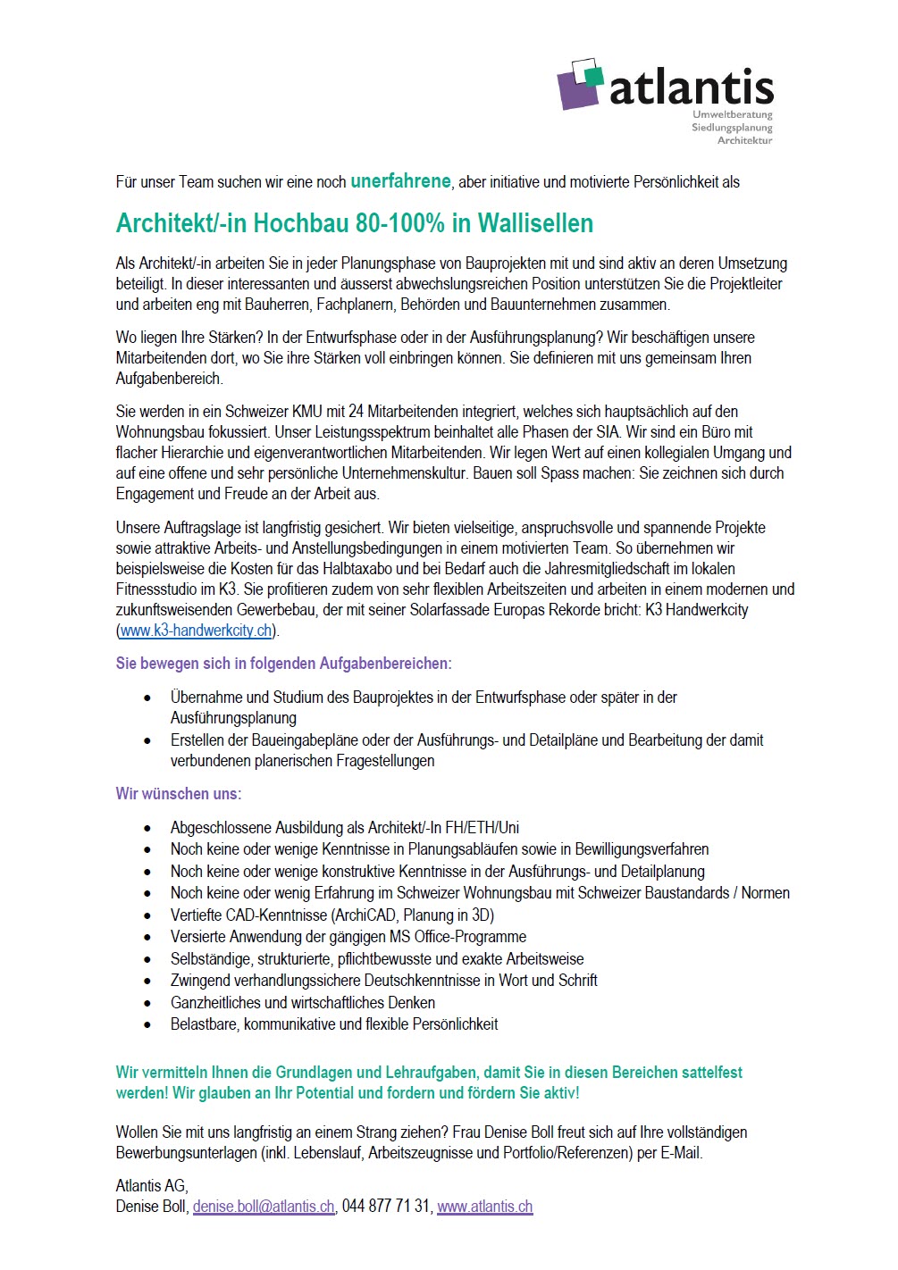 Praktium/Job Inserat