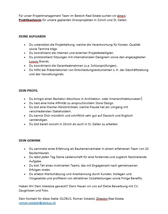 Praktium/Job Inserat