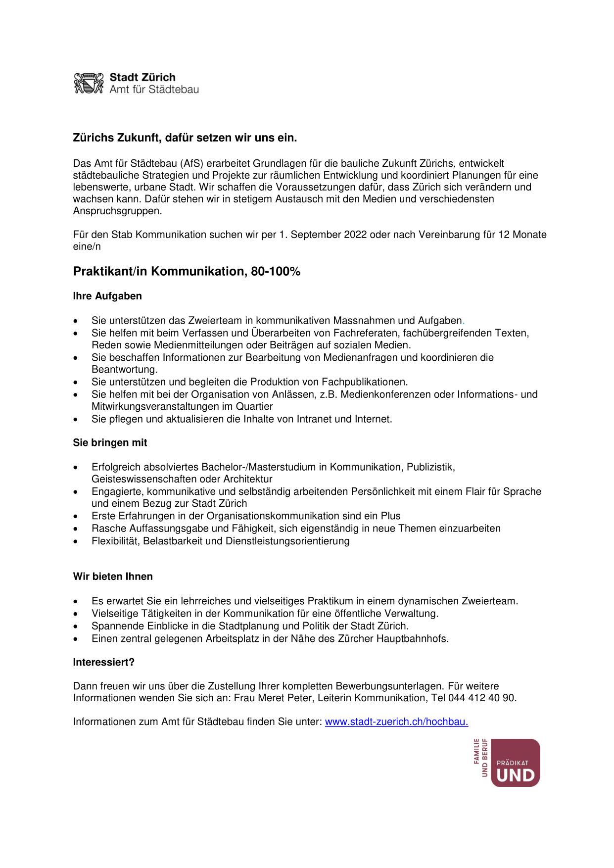 Praktium/Job Inserat