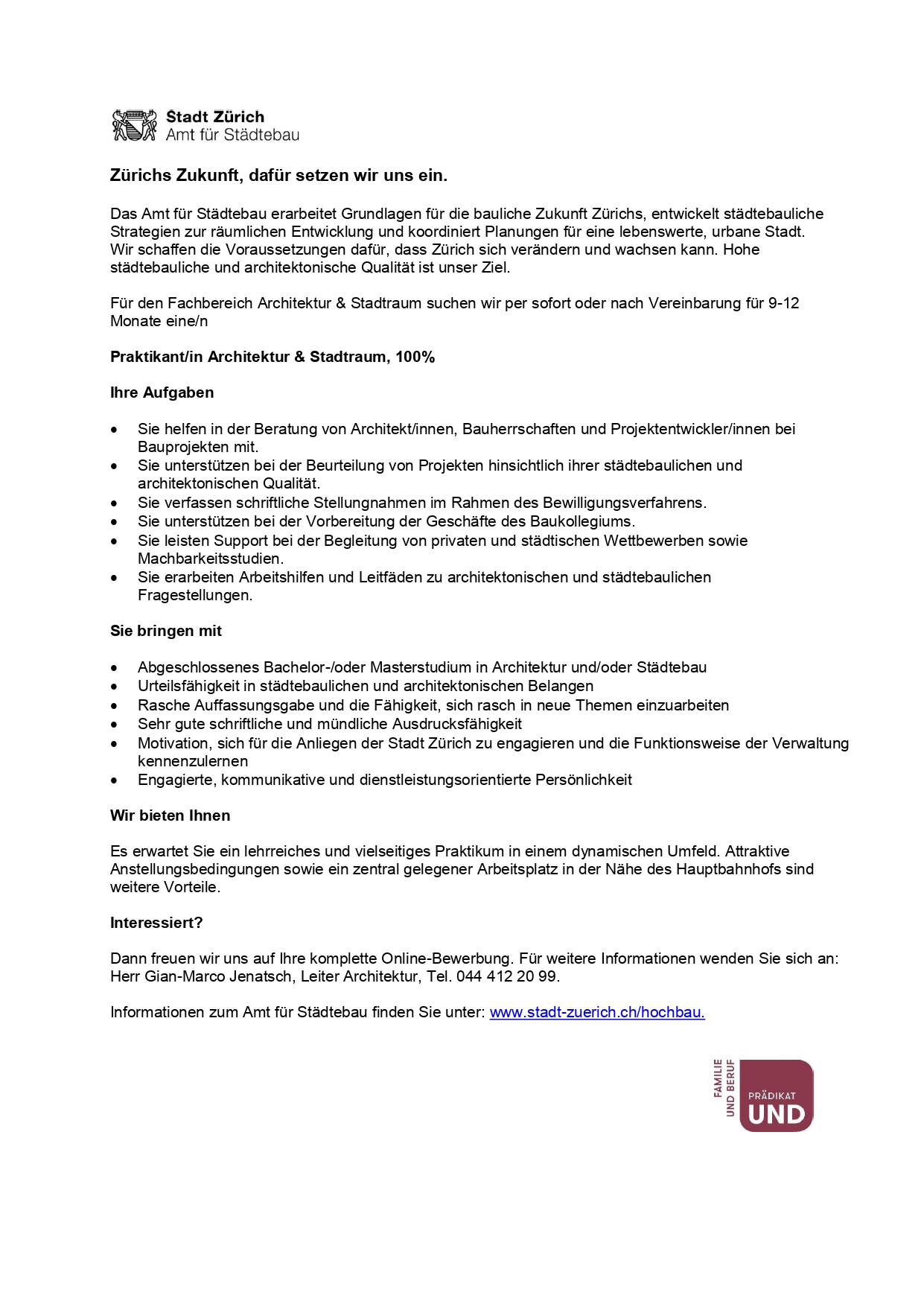 Praktium/Job Inserat
