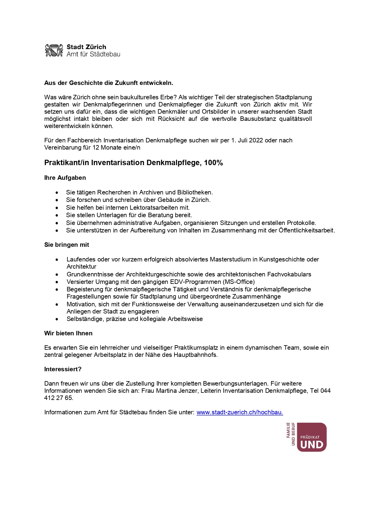 Praktium/Job Inserat