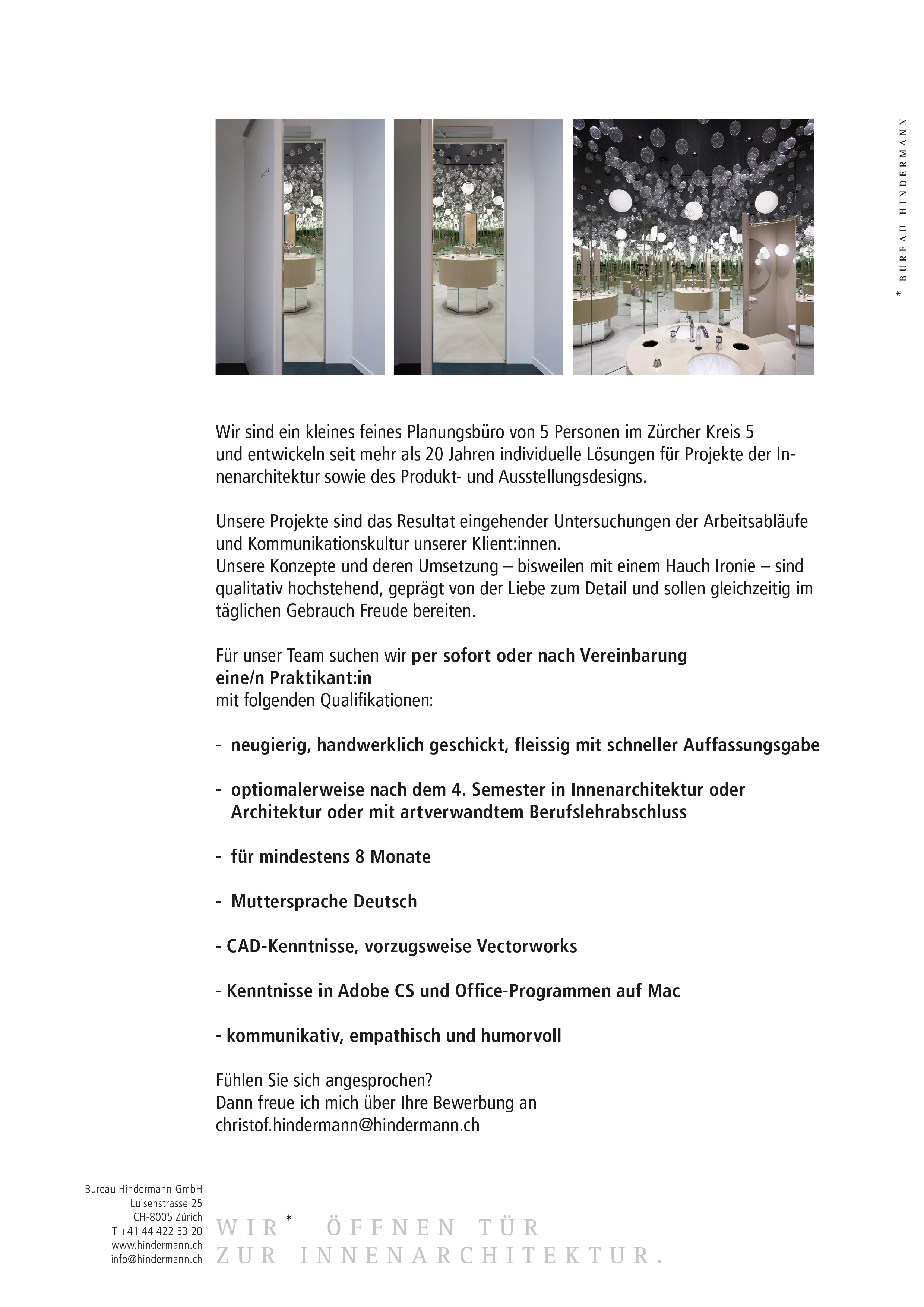Bureau Hindermann GmbH – Innenarchitektur, Produkt- und Ausstelungsdesign