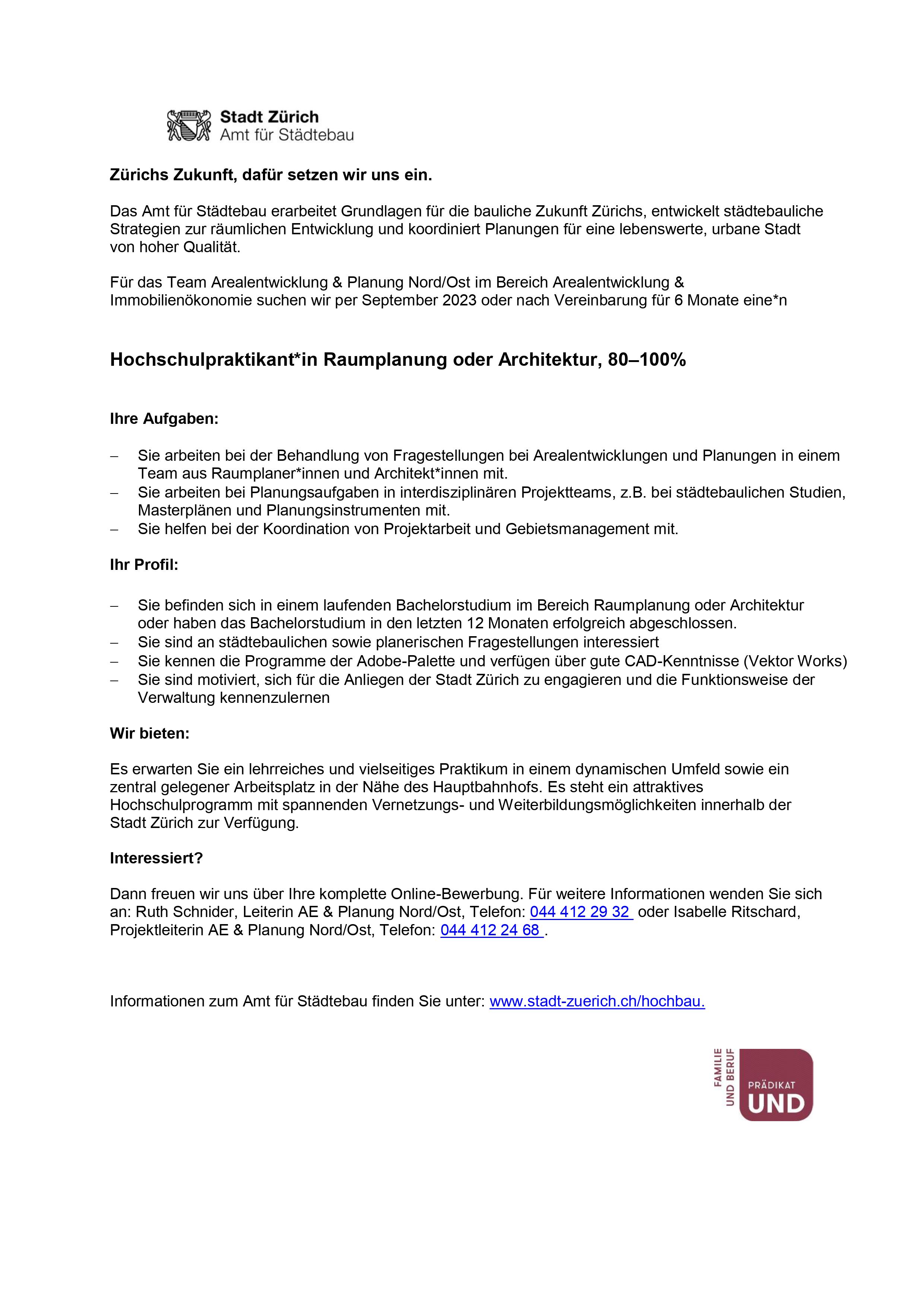Praktium/Job Inserat