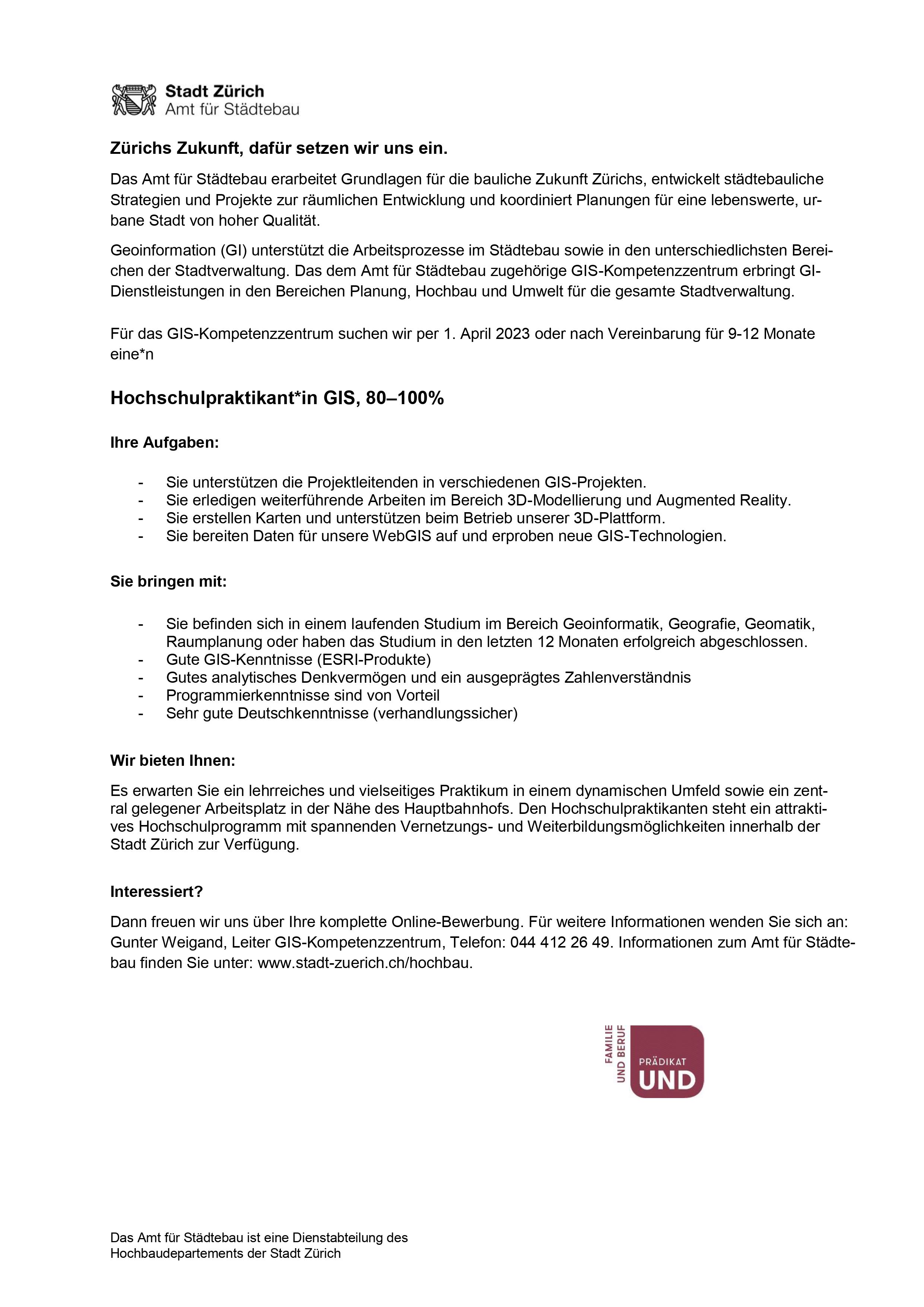 Praktium/Job Inserat