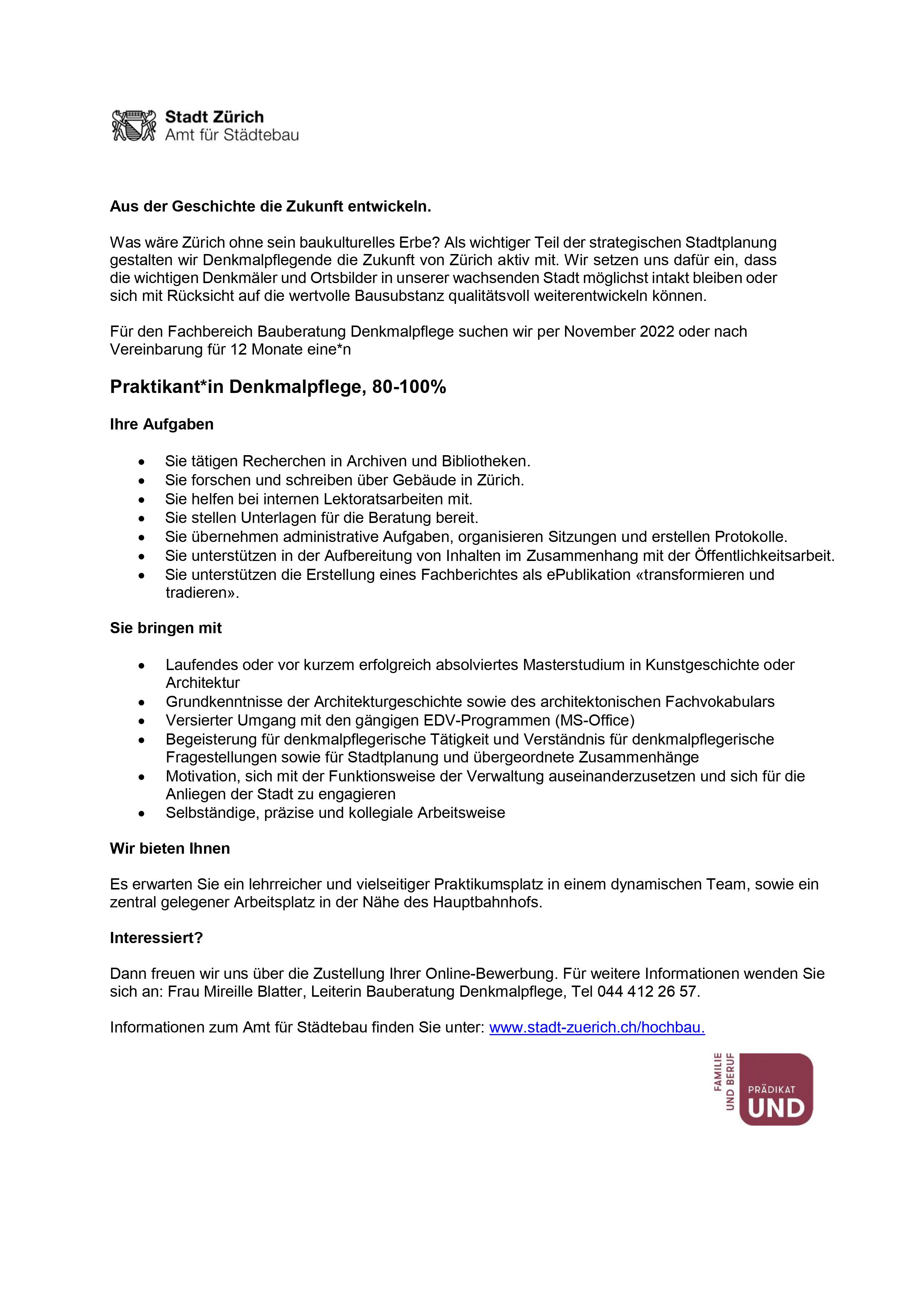 Praktium/Job Inserat