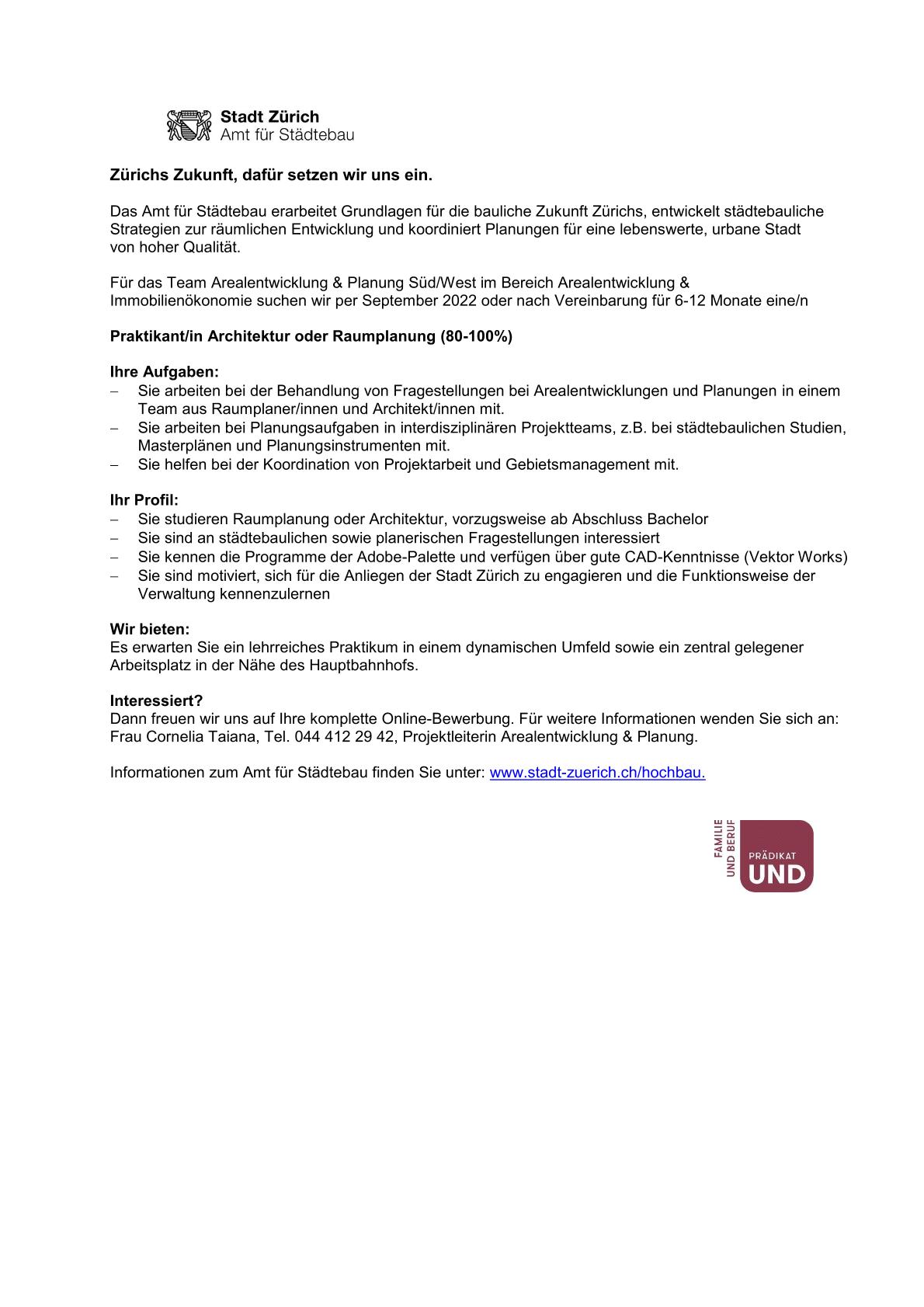 Praktium/Job Inserat