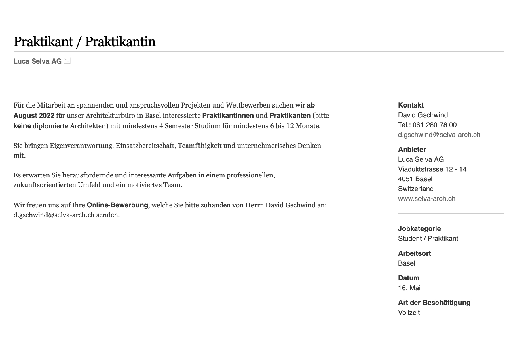 Praktium/Job Inserat