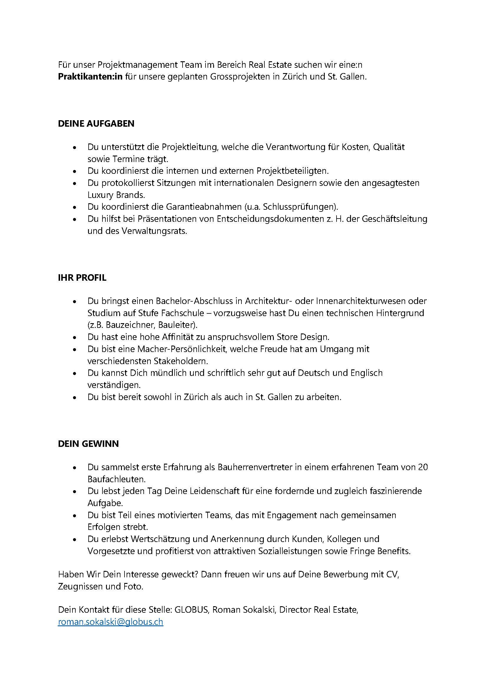 Praktium/Job Inserat