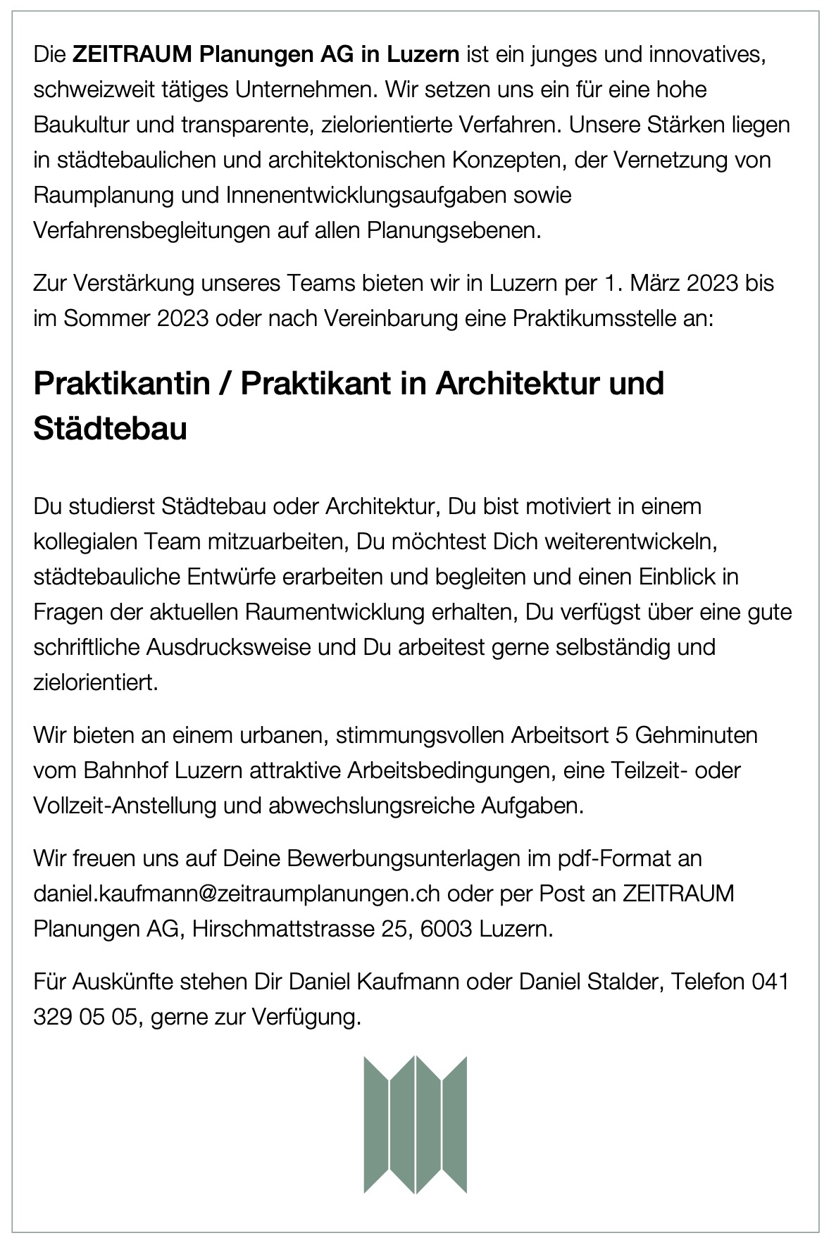 Praktium/Job Inserat