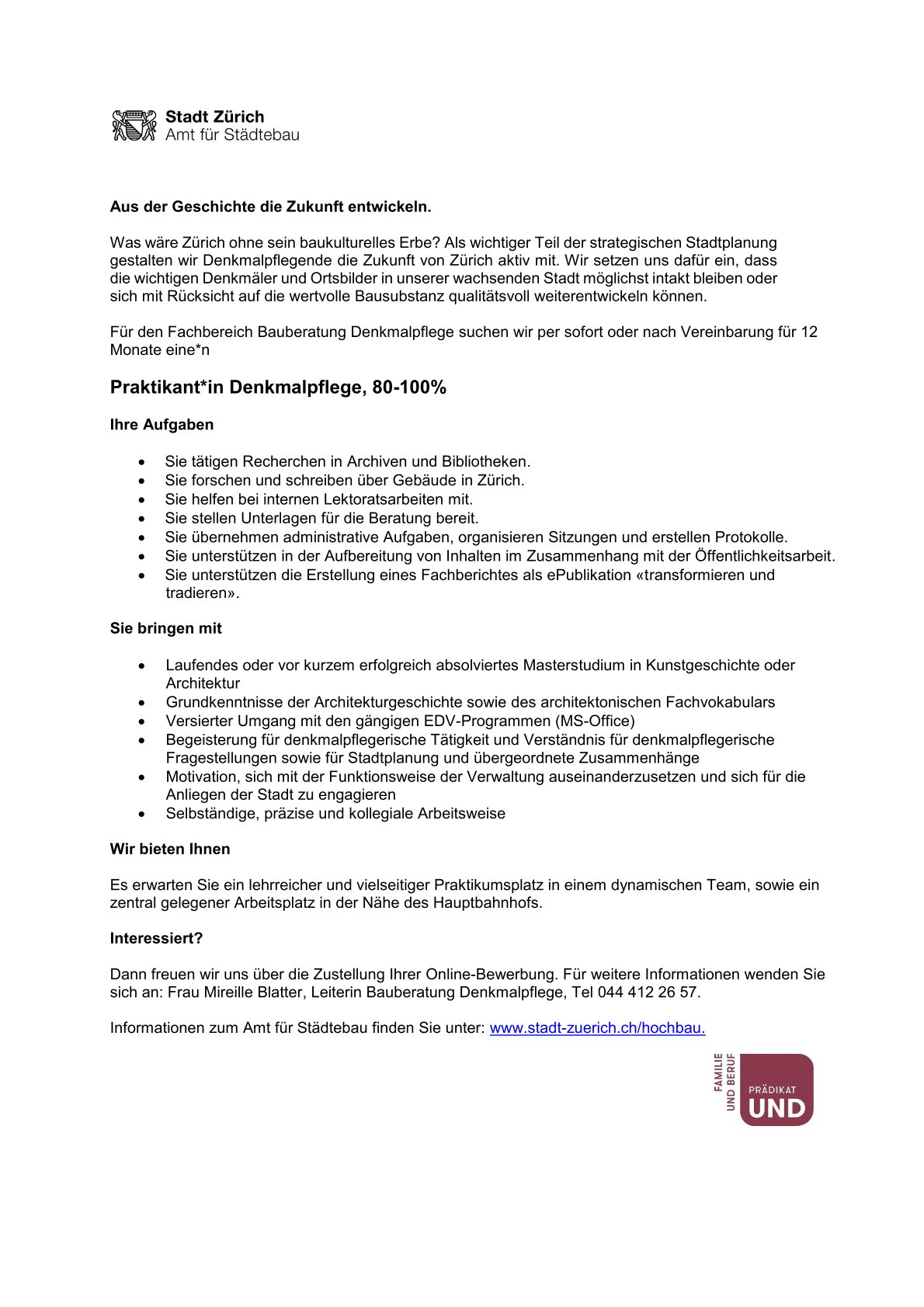 Praktium/Job Inserat