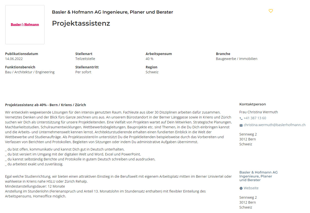 Praktium/Job Inserat